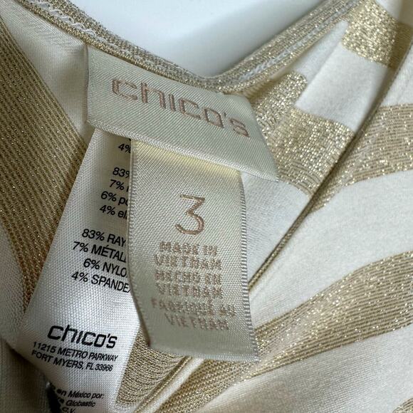 Chico’s Womens LS Cream Gold Metallic Striped Tunic Top Size 3/Large - Picture 3 of 6